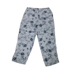 Chico's Linen Floral-Print Straight-Leg Pants White/ Blue Size 2.5 R (14/16)‎
